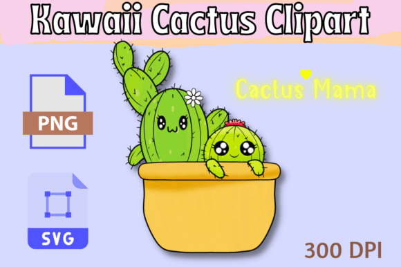 Cute Catus Mama Clipart: Vibrant Graphics & Illustrations