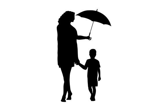 Little Boy Holding Mom's Hands with Umbrella - Crafts for Kids
